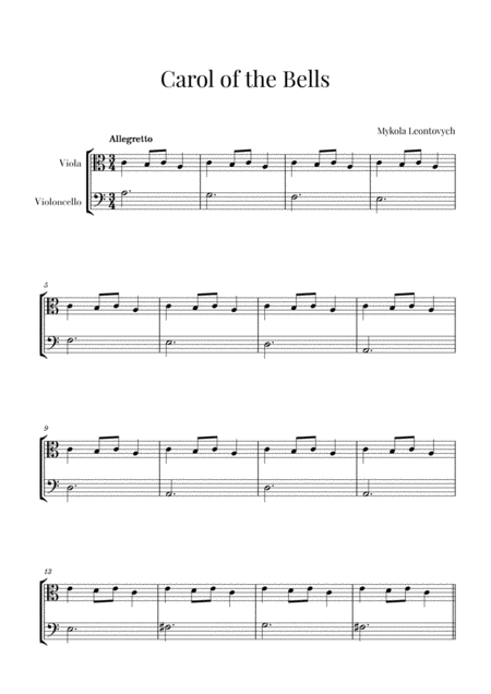 Carol Of The Bells For Viola And Cello Sheet Music