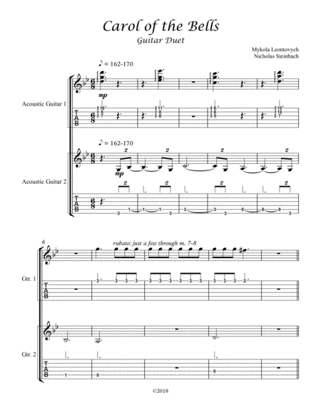 Free Sheet Music Carol Of The Bells Guitar Duet