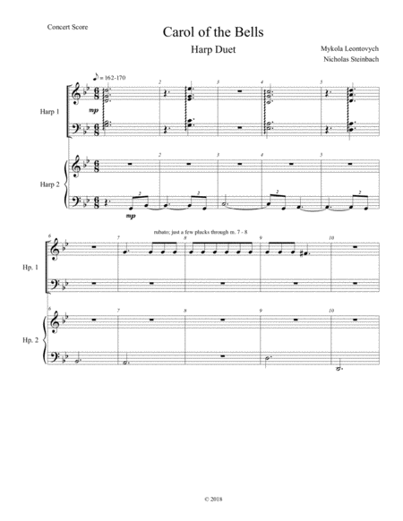 Carol Of The Bells Harp Duet Sheet Music