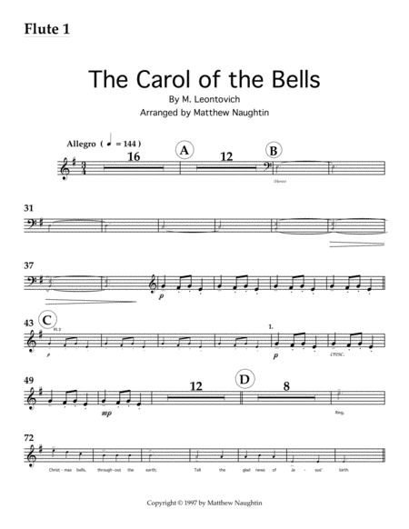 Free Sheet Music Carol Of The Bells Set Of Parts
