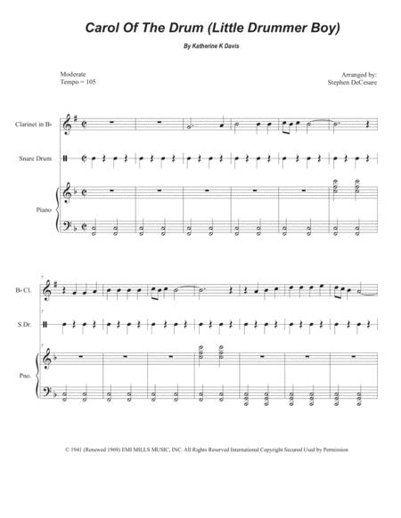 Carol Of The Drum Little Drummer Boy For Bb Clarinet Solo And Piano Sheet Music