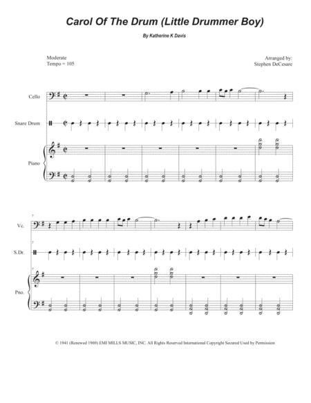 Carol Of The Drum Little Drummer Boy For Cello Solo And Piano Sheet Music