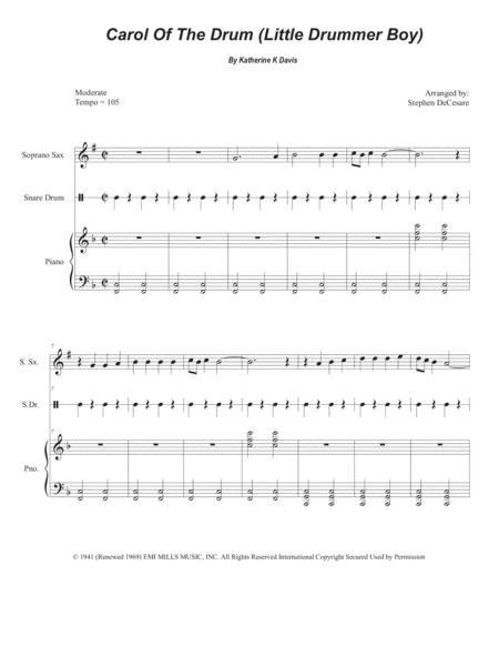 Carol Of The Drum Little Drummer Boy For Soprano Saxophone And Piano Sheet Music