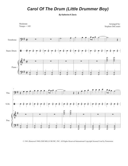 Carol Of The Drum Little Drummer Boy For Trombone Solo And Piano Sheet Music