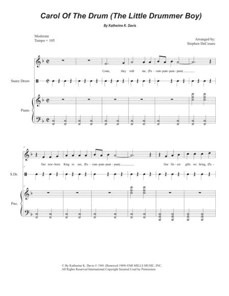 Free Sheet Music Carol Of The Drum The Little Drummer Boy For Unison Choir