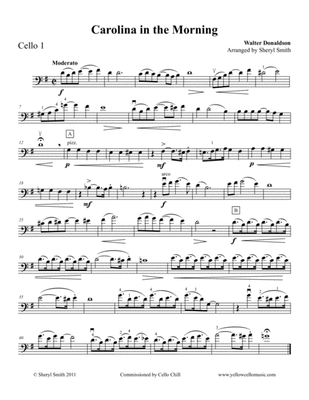 Carolina In The Morning Arranged For Four Cellos Cello Quartet Sheet Music