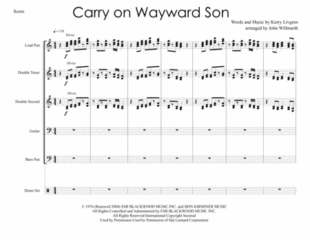 Carry On Wayward Son For Steel Band Sheet Music