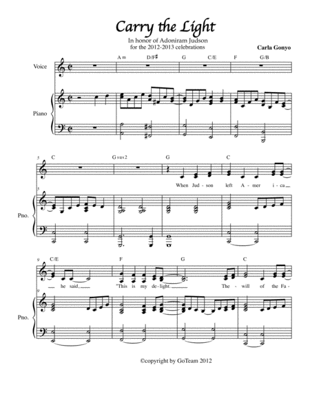 Carry The Light Duet Sheet Music