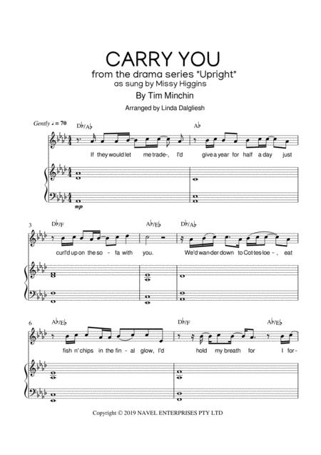 Carry You Piano Vocal Missy Higgins Version Sheet Music