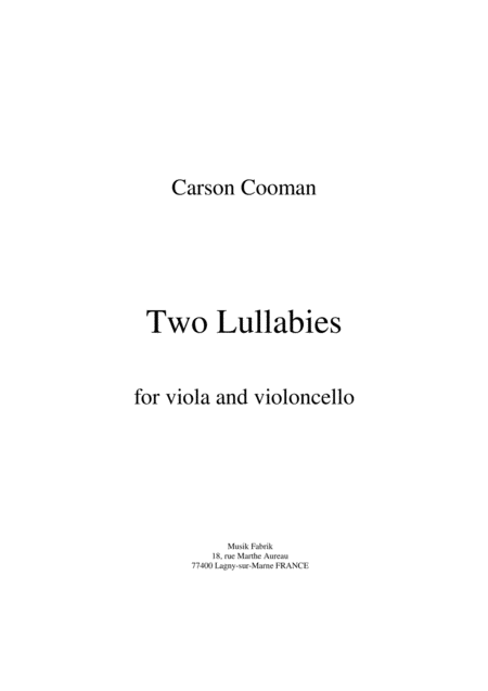 Carson Cooman Two Lullabies For Viola And Violoncello Sheet Music