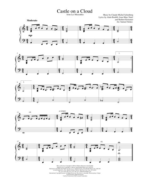 Free Sheet Music Castle On A Cloud For Easy Piano