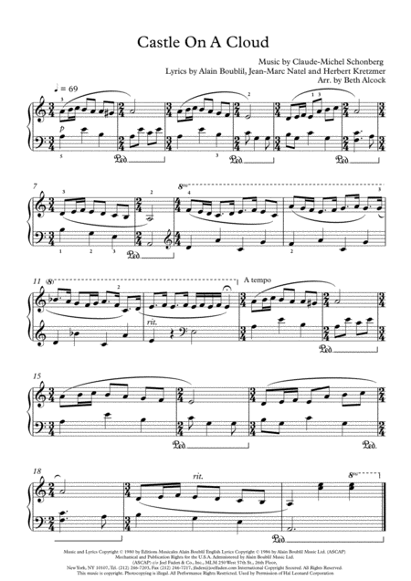 Castle On A Cloud Piano Solo Sheet Music