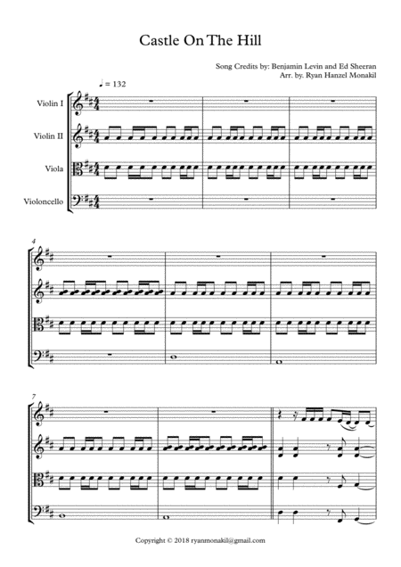 Castle On The Hill String Quartet Sheet Music