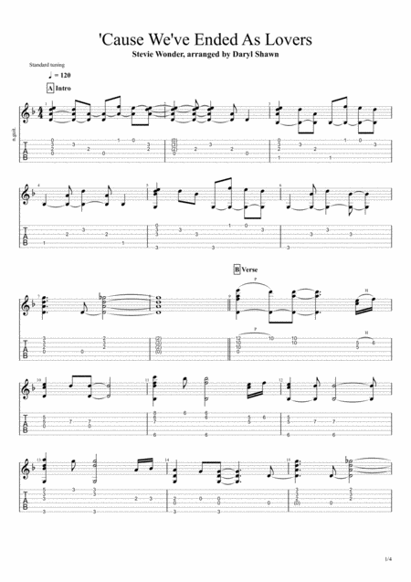 Free Sheet Music Cause We Ve Ended As Lovers For Solo Fingerstyle Guitar