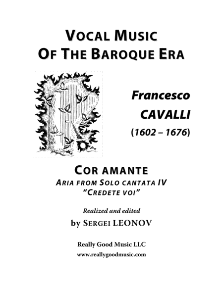 Cavalli Francesco Cor Amante Aria From The Cantata Arranged For Voice And Piano F Major Sheet Music