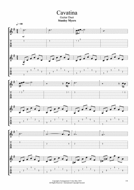 Cavatina Guitar Duet Sheet Music