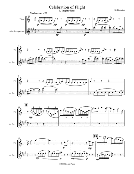 Free Sheet Music Celebration Of Flight For Flute And Alto Saxophone