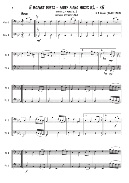 Free Sheet Music Cello 5 Mozart Duets