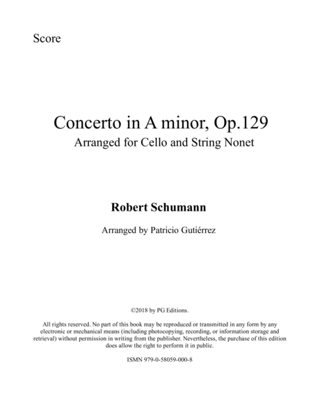 Cello Concerto In A Minor Op 129 Arranged For Cello And String Nonet Sheet Music