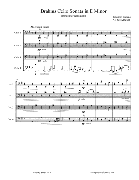 Free Sheet Music Cello Sonata In E Minor First Movement For Four Cellos Cello Quartet