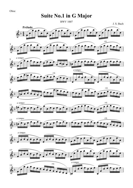 Free Sheet Music Cello Suite No 1 Prelude For Oboe J Bach Bwv1007