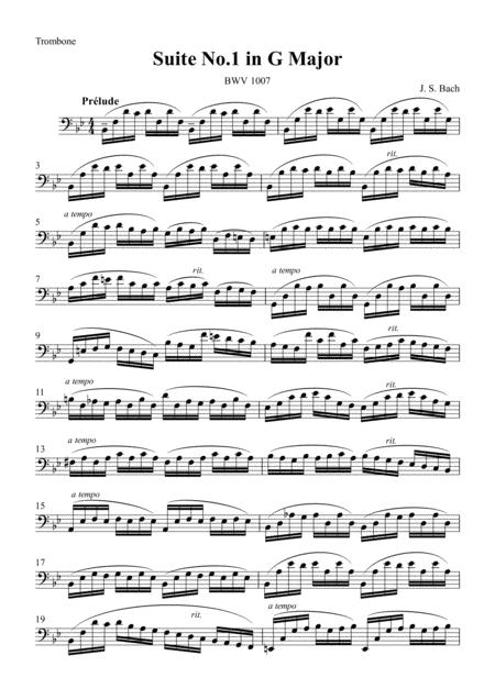 Free Sheet Music Cello Suite No 1 Prelude For Trombone J Bach Bwv1007