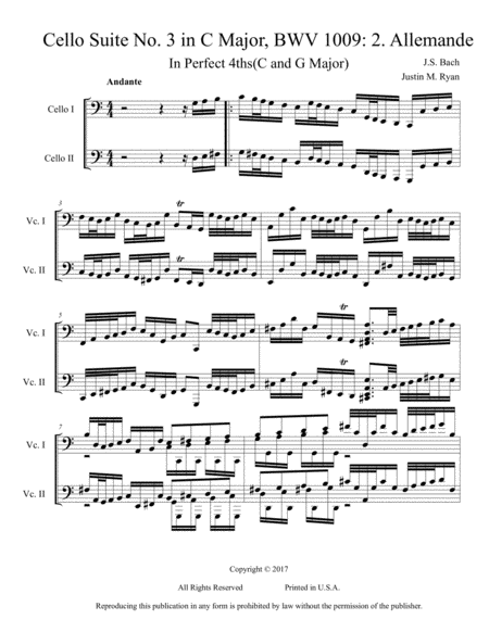 Cello Suite No 3 Bwv 1009 2 Allemande Sheet Music