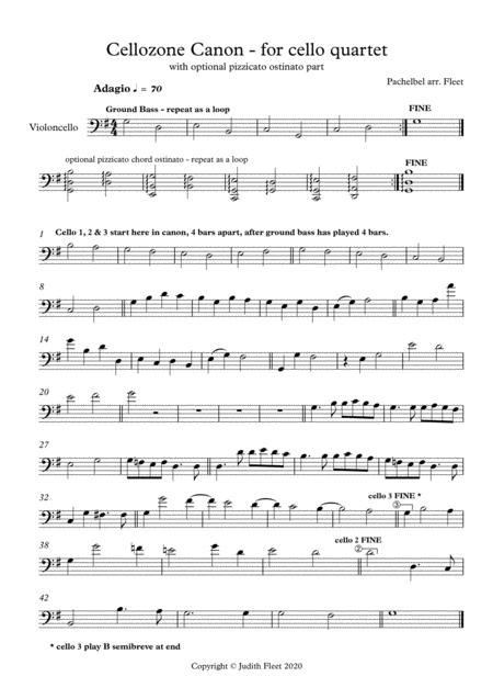 Cellozone Pachelbel Canon For 4 Or 5 Cellos Or Playalong Music Minus One Sheet Music