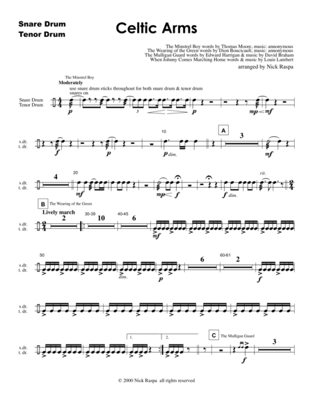 Free Sheet Music Celtic Arms Snare Tenor Drum Parts