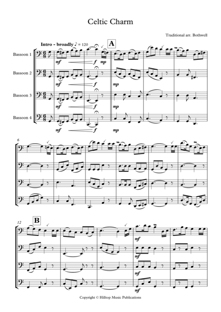 Free Sheet Music Celtic Charms For Four Bassoons