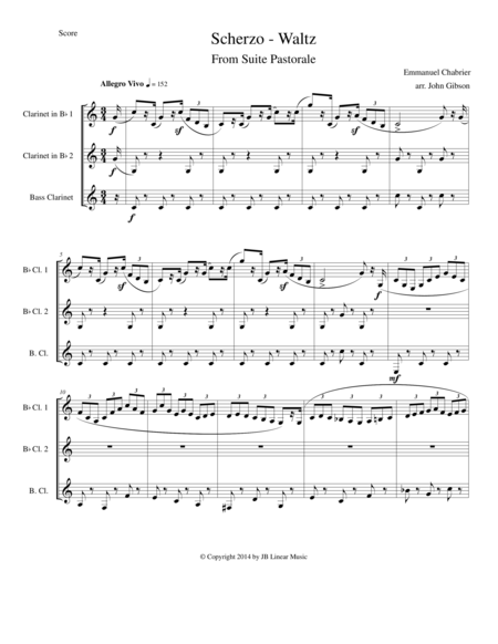 Chabrier Clarinet Trio Scherzo From Suite Pastorale Sheet Music