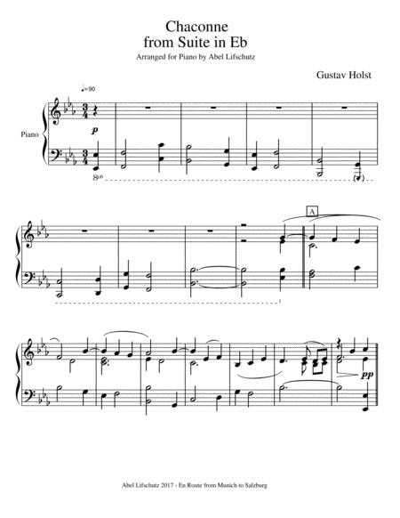 Chaconne From Suite In E Flat Piano Sheet Music