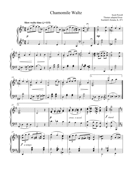 Free Sheet Music Chamomile Waltz A Ragtime Piano Solo