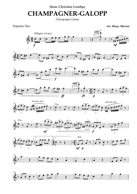 Free Sheet Music Champagne Galop For Saxophone Quartet Satb