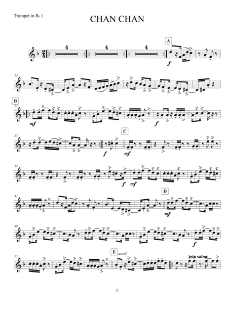 Free Sheet Music Chan Chan Trumpet 1