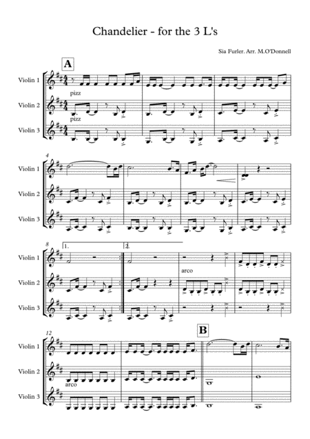 Free Sheet Music Chandelier For Three Violins