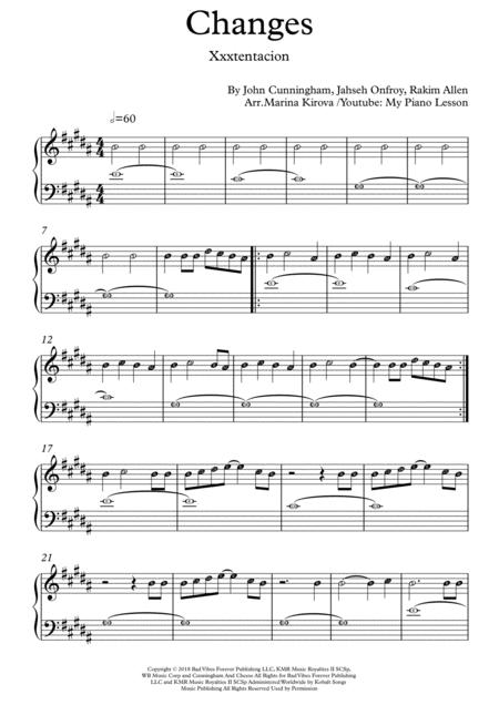 Changes By Xxxtentacion Easy Piano With Note Names In Easy To Read Format Sheet Music