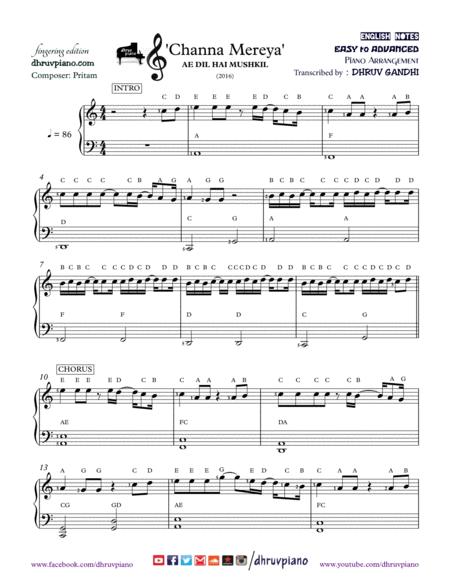 Channa Mereya Piano Arrangement Easy To Advanced Sheet Music