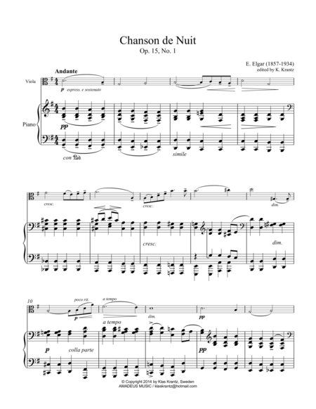 Free Sheet Music Chanson De Nuit For Viola And Piano
