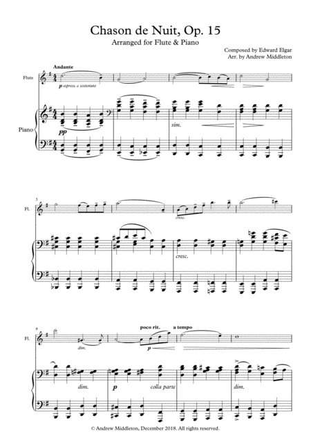 Free Sheet Music Chanson De Nuit Op 15 Arranged For Flute And Piano