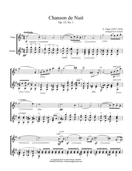 Free Sheet Music Chanson De Nuit Op 15 For Flute And Guitar