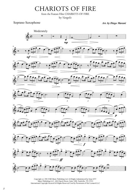 Chariots Of Fire From The Feature Film Chariots Of Fire For Saxophone Quartet Sheet Music