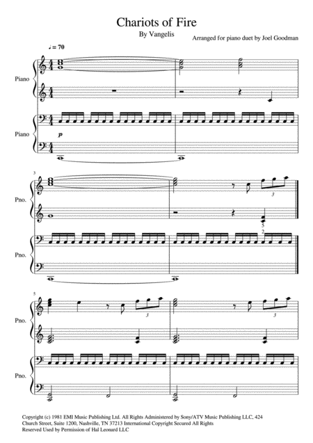 Chariots Of Fire Piano 4 Hands Duet Sheet Music