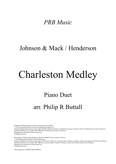 Charleston Medley Piano Duet Four Hands Sheet Music