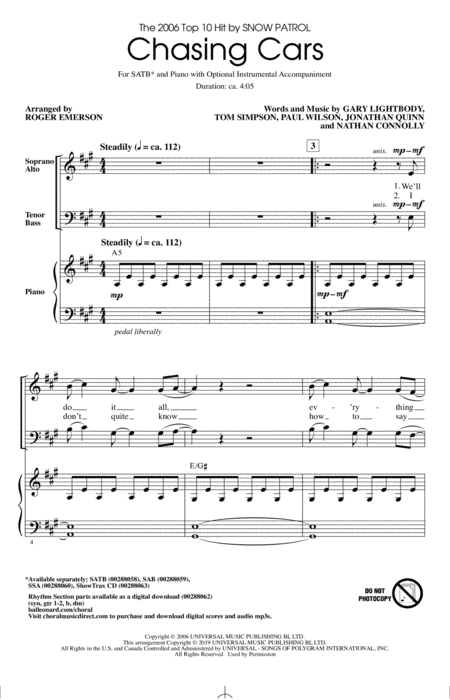 Free Sheet Music Chasing Cars Arr Roger Emerson