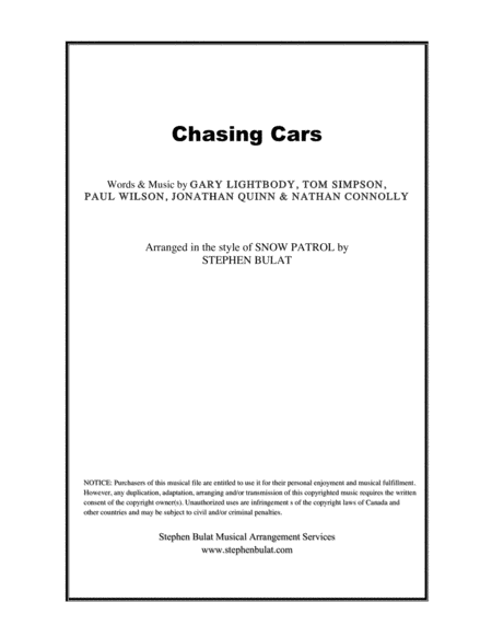 Free Sheet Music Chasing Cars Snow Patrol Lead Sheet In Original Key Of A