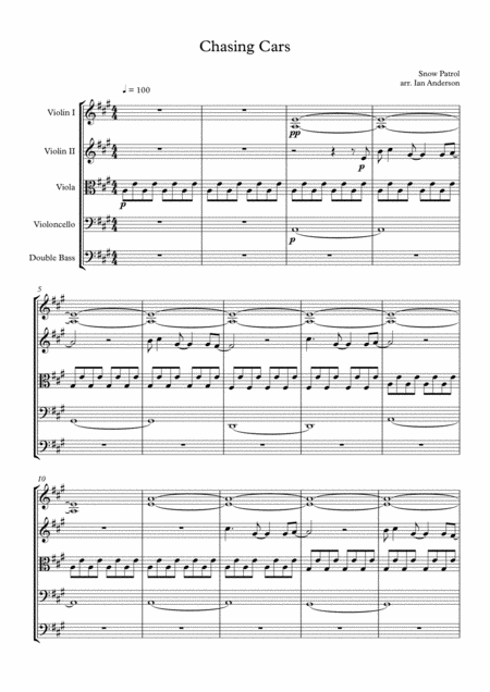 Free Sheet Music Chasing Cars String Quintet String Orchestra