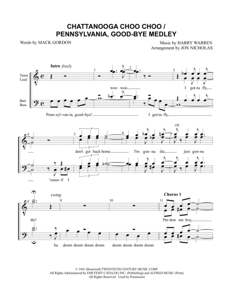 Free Sheet Music Chattanooga Choo Choo Pennsylvania Goodbye Medley