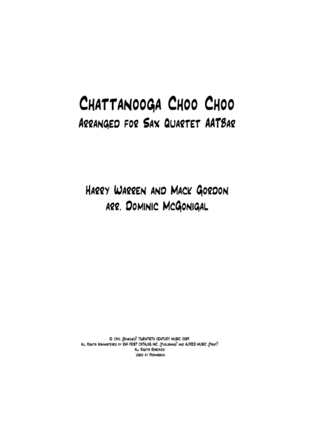 Free Sheet Music Chattanooga Choo Choo Sax Quartet Aatbar