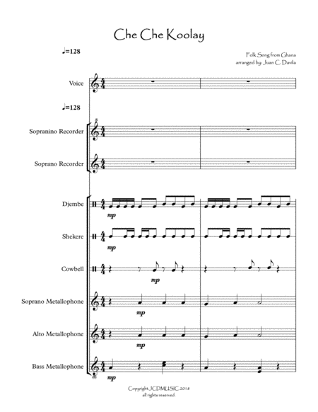 Free Sheet Music Che Che Koolay For Orff Ensemble